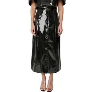 Rhode Remi Faux Patent Leather Button Front Midi Skirt